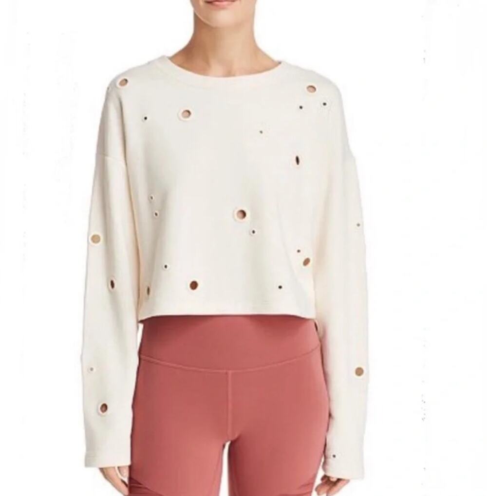 ALO Yoga Cream Candace Grommet Cropped Long Sleeves Pullover Sweatshirt Size S